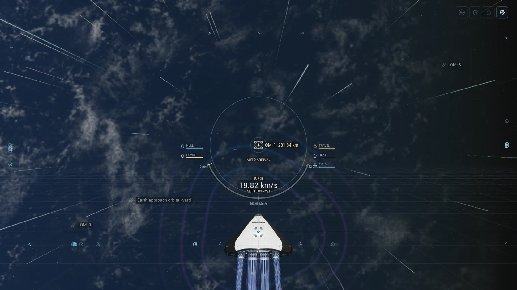A ship approaching Earth during Surge travel. Actual game capture, 17 September 2026.
